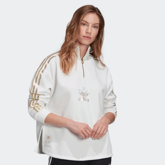 white and gold adidas sweatshirt